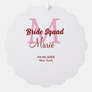 Brautgruppe Namen Monogramm Brautjungfer rosa Datu Ornament Karte