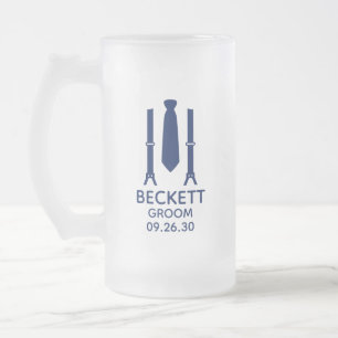 Bräutigam blaue Krawatte Mattglas Bierglas