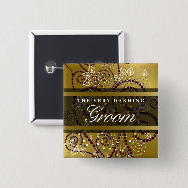 Bräutigam Boho Lila Spiralen Gold Chic Hochzeitskn Button (Vorne & Hinten)