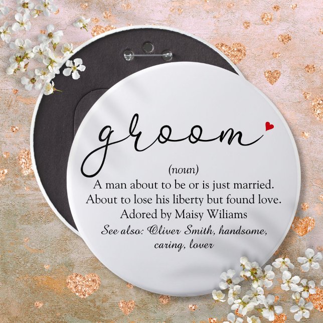 Bräutigam Definition, Junggesellenabschied, Hochze Button (Groom Definition Stag Bachelor Party Wedding Button)