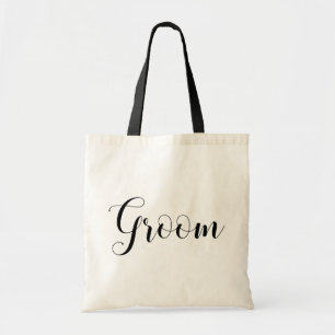 Bräutigam. Elegantes Schwarz-Weiß-Schrift-Hochzeit Tragetasche