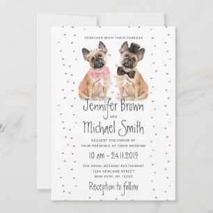 Bräutigam-Hochzeit des französischen Bulldog-Pärch Einladung