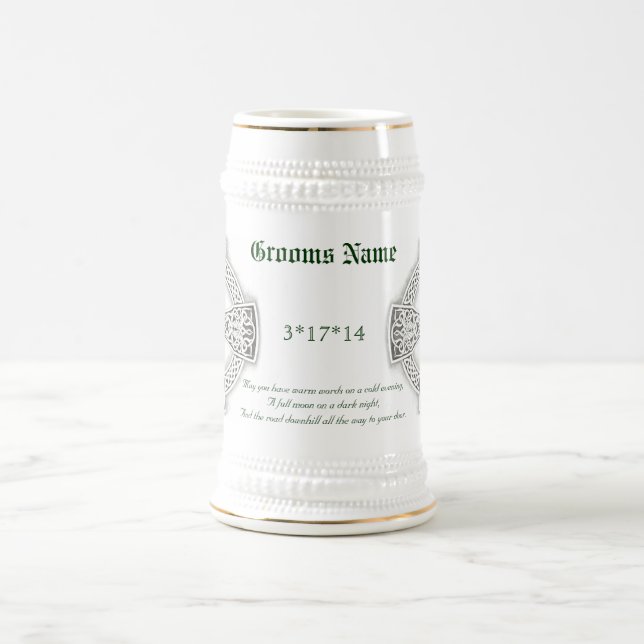 Bräutigam-irischer Segen-keltisches Kreuz Stein Bierglas (Mittel)