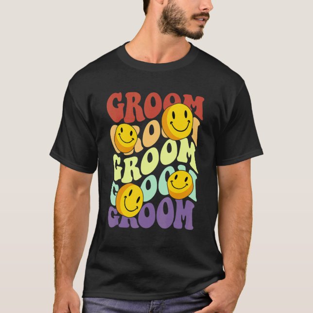 Bräutigam Retro-Lächeln Gesicht Hochzeitsfeier Bac T-Shirt (Vorderseite)