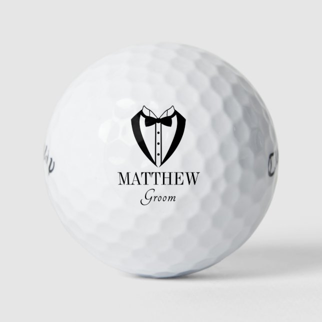 Bräutigam schwarzer Smoking mit Fliege Golfball (Vorderseite)