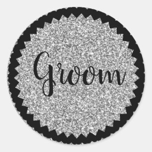 Bräutigam Silber Glitter Klassischer Rund Aufklebe Runder Aufkleber