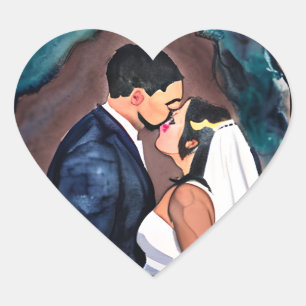 Bräutigam und Braut Hochzeitskuss Herz-Aufkleber