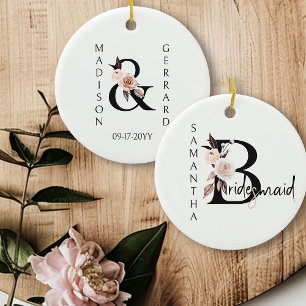 Brautjungfer-Andenken Boho-Blumen-Initiale Keramik Ornament