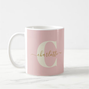 Brautjungfer Antrag Röschpink Gold Monogramm Name Kaffeetasse