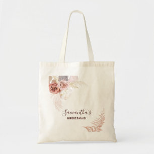 Brautjungfer aus Terrakotta mit rosa Blumen Schrif Tragetasche
