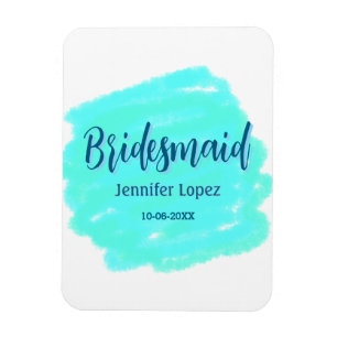 Brautjungfer blau grün Aquarell Name Datum Stil Magnet