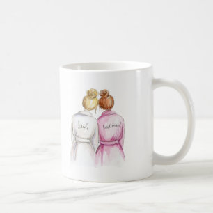 Brautjungfer? Blonde Brötchen-Braut-rotes Kaffeetasse