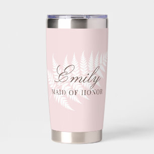 Brautjungfer Blush Pink Weiße Farn Elegant Thermobecher