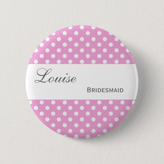 BRAUTJUNGFER Button-Knopf-Rosa-Polka-Punkte Y267 Button (Vorderseite)