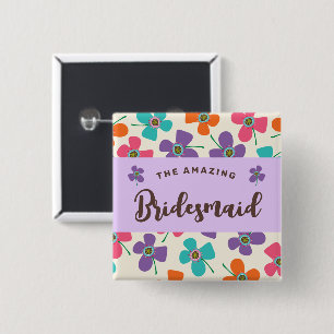 Brautjungfer Chic Gänseblümchen Süß Hochzeit Namen Button