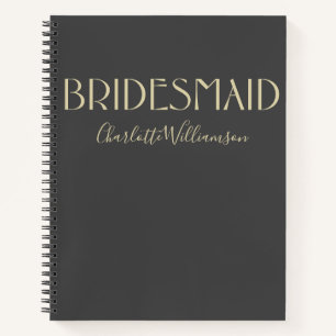 Brautjungfer Chic Schwarze Gold-Typografie Name Ho Notizbuch