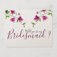 Brautjungfer-Einladung mit rosa Bougainvillea-Blüt