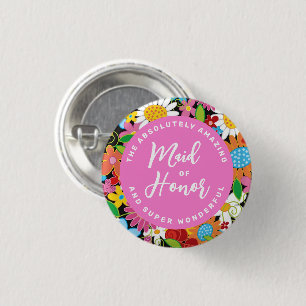 Brautjungfer Frühlingsblumen Schicke Hochzeit Name Button
