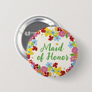 Brautjungfer Frühlingsblumen Schicke Hochzeit Name Button
