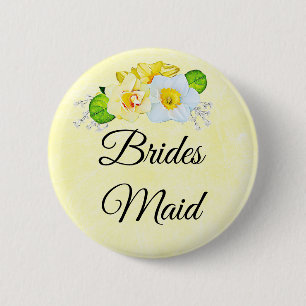 Brautjungfer Gelb floral Button