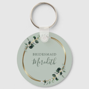 Brautjungfer Geschenk Eukalyptus Gold Monogramm Sa Schlüsselanhänger