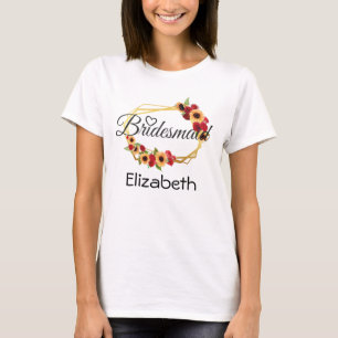 Brautjungfer-Geschenk, Sonnenblume, Rosen, Goldrah T-Shirt