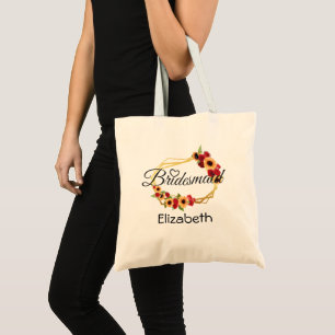 Brautjungfer-Geschenk, Sonnenblume, Rosen, Goldrah Tragetasche