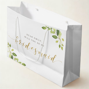 Brautjungfer-Geschenktasche mit Grün und Gold Große Geschenktüte