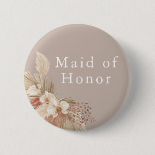 Brautjungfer Hochzeit Boho Pampas Gras Button