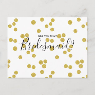 Brautjungfer Hochzeit Gold Konfetti Schrift Post Einladungspostkarte