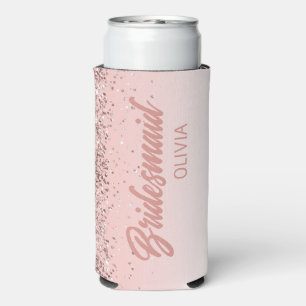 Brautjungfer Hochzeit Roségold Glitter Schrift Selters Dosenkühler