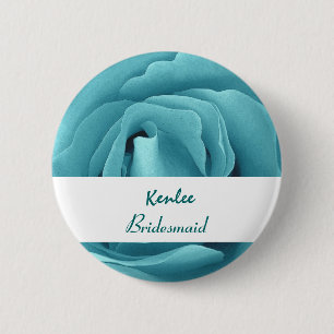 BRAUTJUNGFER Knopf mit AQUA BLAUER Rose V03 Button