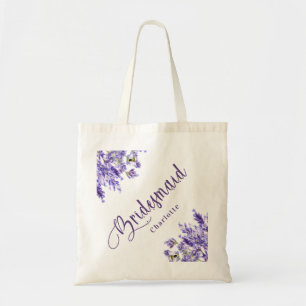 Brautjungfer lavendel Blumen violett Schrift Hochz Tragetasche
