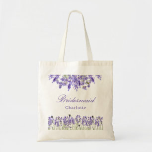 Brautjungfer lila Blumen violetter Name Schrift Tragetasche