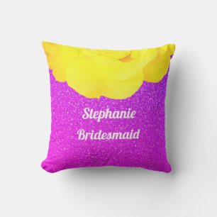Brautjungfer Lila Glitter Hochzeit Gelbe Blumen Kissen