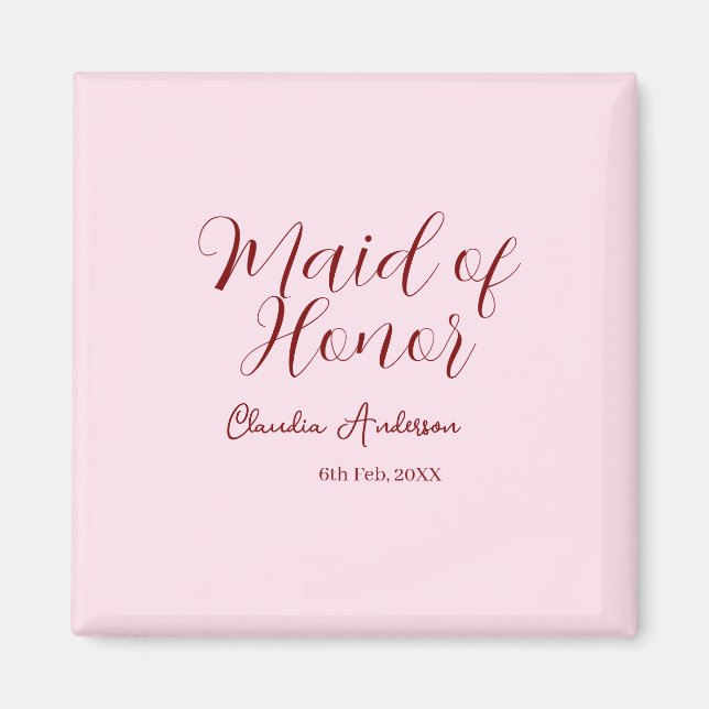 Brautjungfer lila name datum rosa pastel bräute magnet (Vorne)