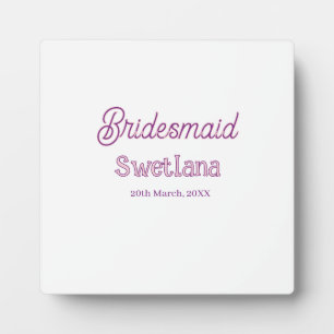 Brautjungfer lila rosa Name Datum Ehrenbrautjungfe Fotoplatte