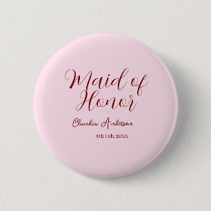 Brautjungfer mauve Name Datum rosa Pastell Braut Button