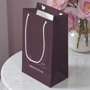 Brautjungfer Minimalistische Schrift Purpur-Taup Kleine Geschenktüte