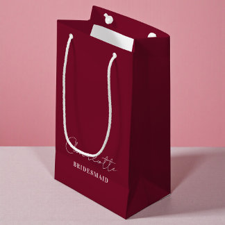 Brautjungfer | Minimalistisches Skript Burgund Kleine Geschenktüte
