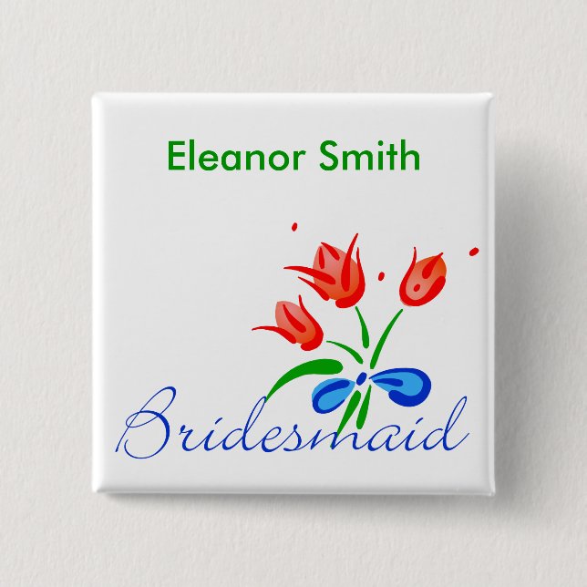 Brautjungfer mit roten Tulpen Button (Vorderseite)