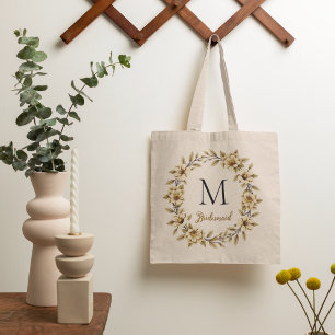 Brautjungfer mit vintage-blumigem Monogramm Tragetasche