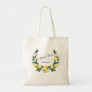 Brautjungfer Modern Lemonen Blau Brautparty Name  Tragetasche