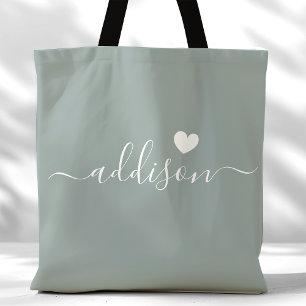 Brautjungfer Moderne Schrift Herz Sagegrün Tasche