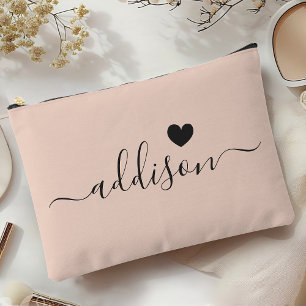 Brautjungfer Moderne Schrift Peach Beige Herz Zubehörtasche
