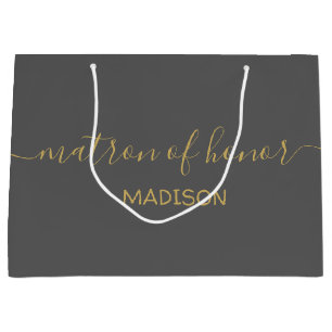 Brautjungfer Name Girly Gold Schrift Grau Große Geschenktüte
