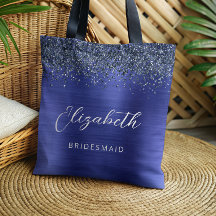 Brautjungfer Navy Blue Glam Metallic Schrift
