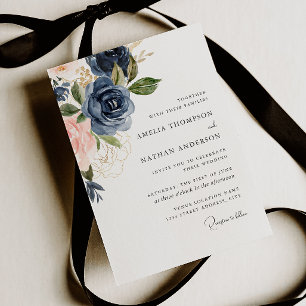Brautjungfer Navy Botanische Blumige Hochzeit Einladung