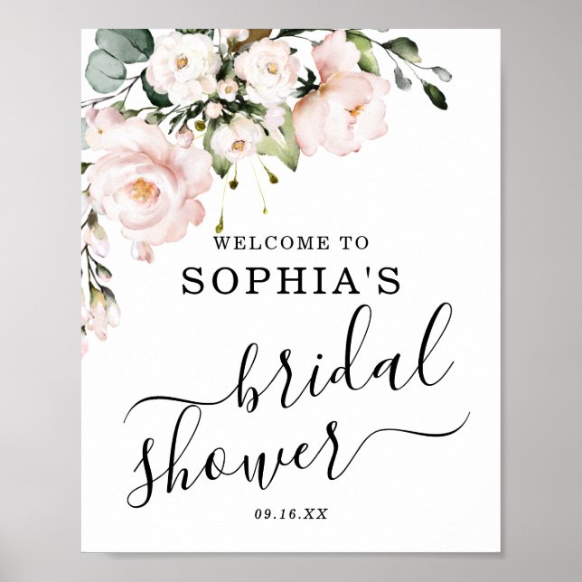 Brautjungfer-Party-Willkommensschild Blush Rose Fl Poster (Vorne)