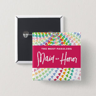 Brautjungfer Regenbogen Herzchen Streusel Hochzeit Button